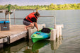 Connect-A-Dock Roto Grab Bar Overhead Assist Model YAK1022 putting the kayak in the kayak launch using the overhead bar supporting yourself