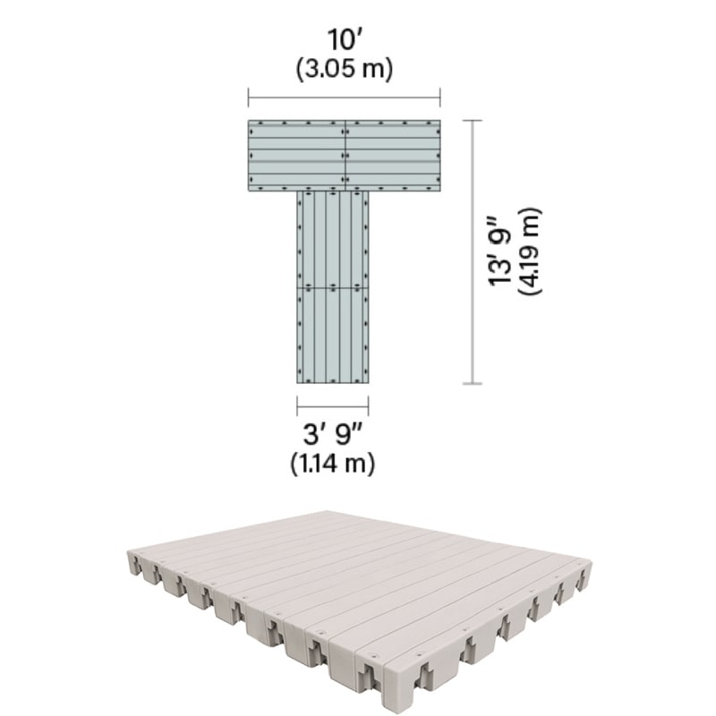Connect-A-Dock T-Shaped Dock Kit 1000 Series Model TPK1012 with dimensions and float