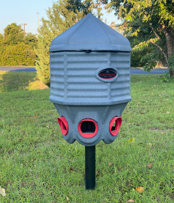 CoopWorx 40 lb Feed Silo with Optional Base Styles stake in the ground