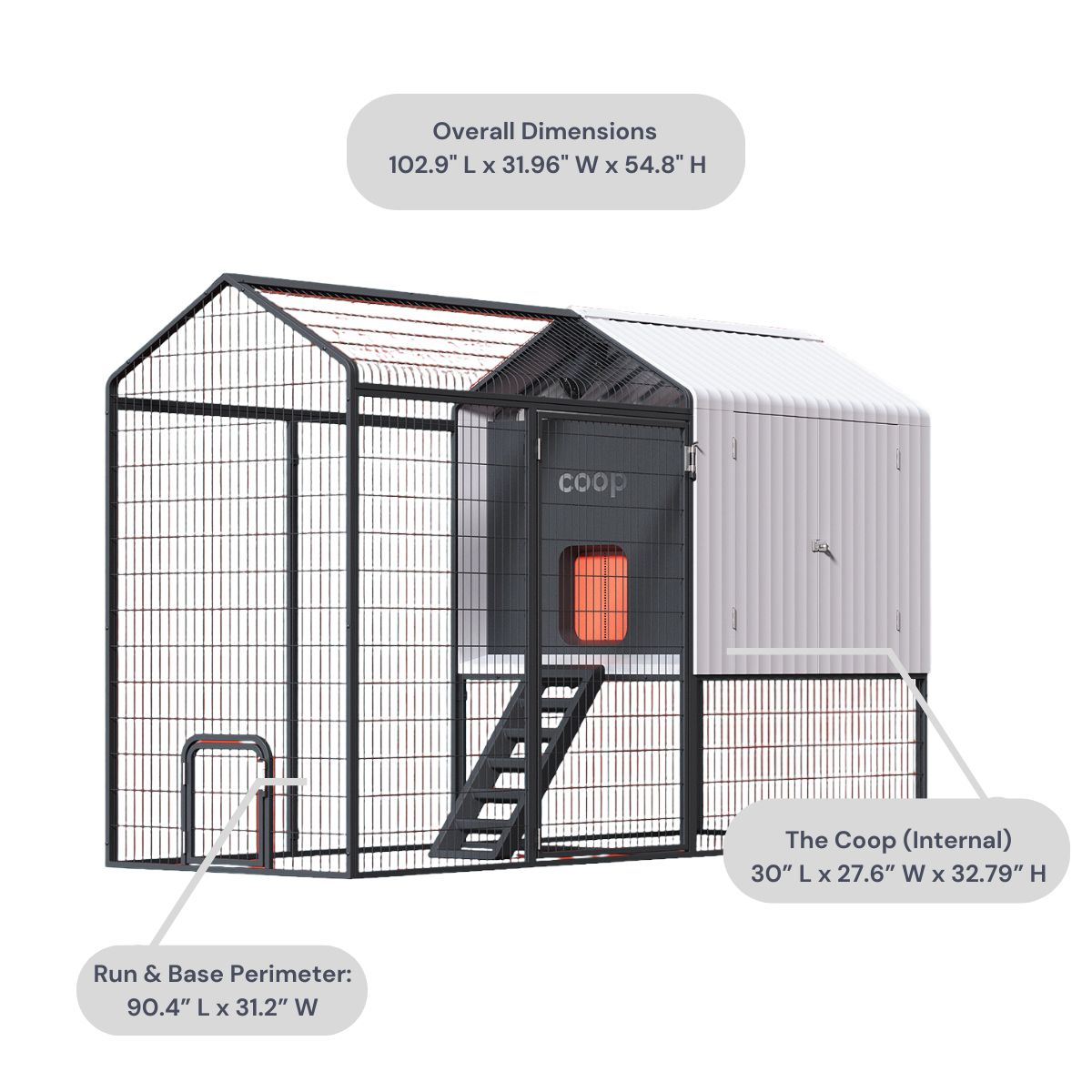 Coop The Smart Coop with Steel Run dimensions