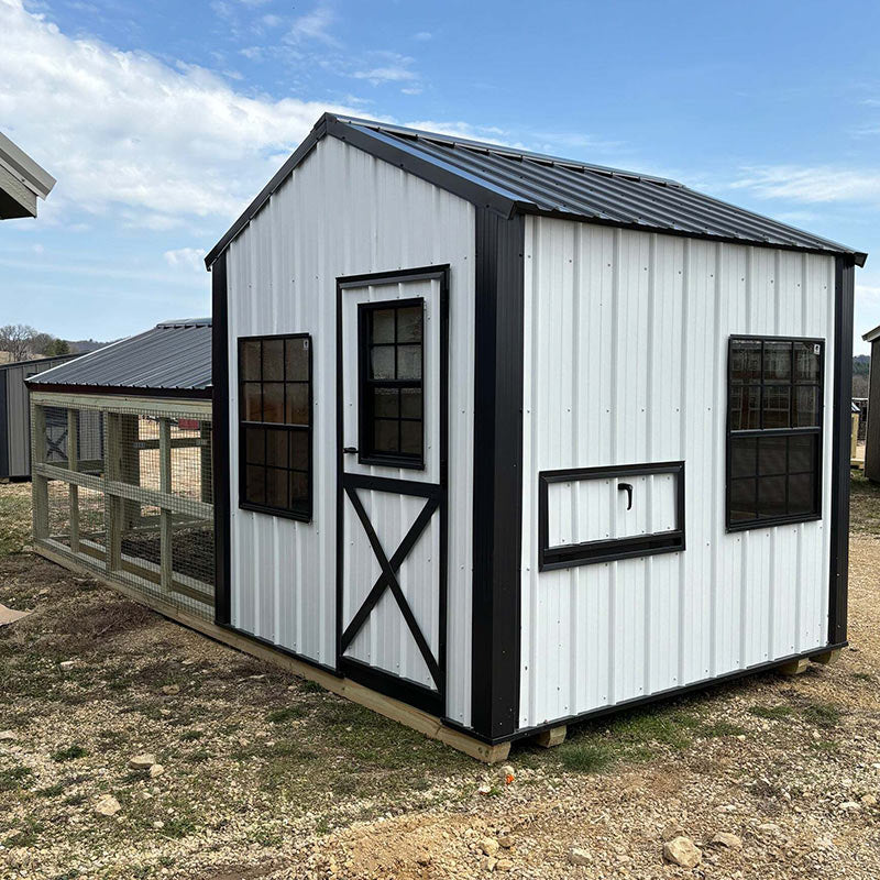 Driftless Outdoors 8’ x 20’ Country Vibe Coop with Run white with door
