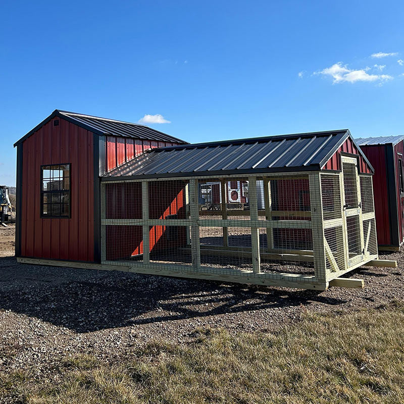 Driftless Outdoors 8’ x 20’ Country Vibe Coop with Run red