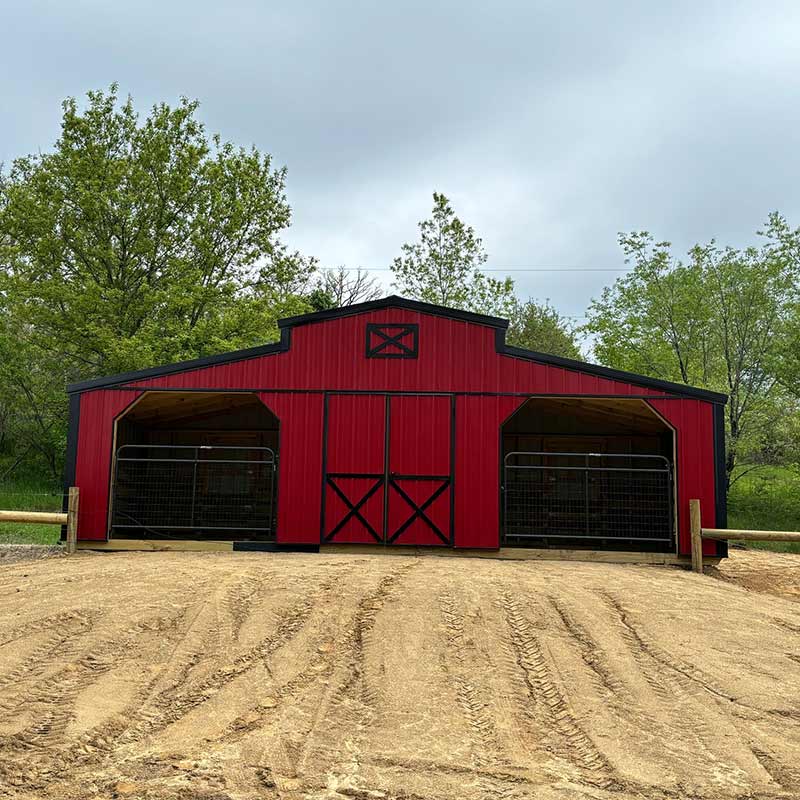 Driftless Outdoors 12’ x 30’ Kentucky Style Barn red and black