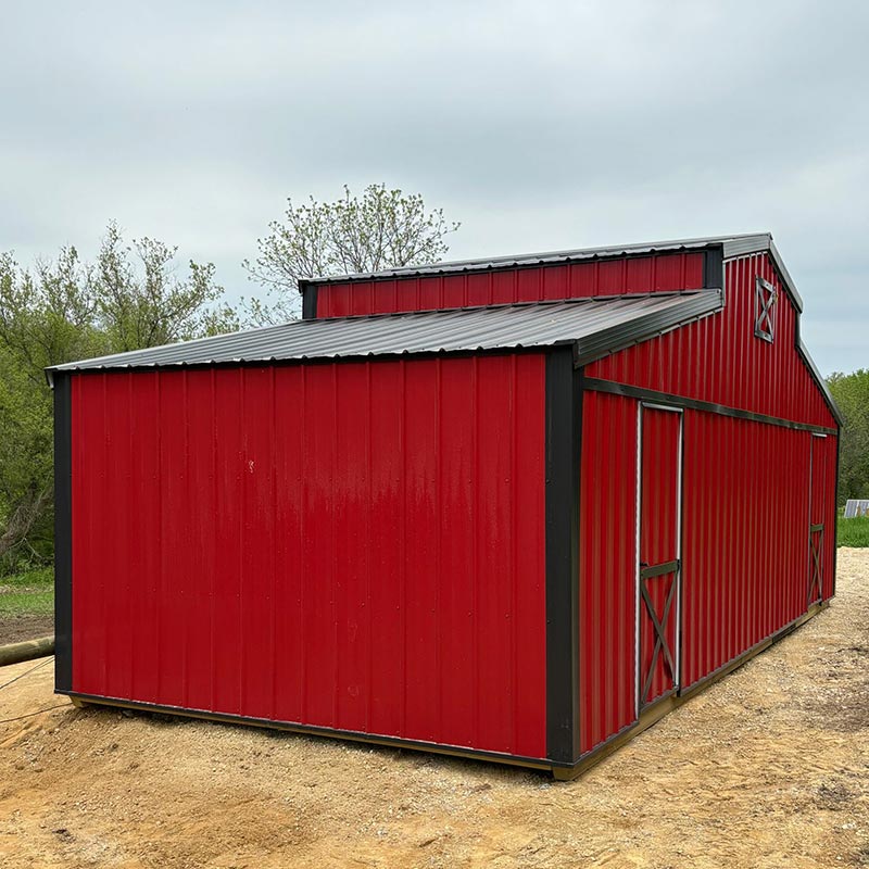 Driftless Outdoors 12’ x 30’ Kentucky Style Barn red and black side and back