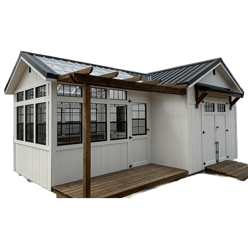 Driftless Outdoors Shed & Greenhouse Deluxe Combo 12 x 20 ft white front