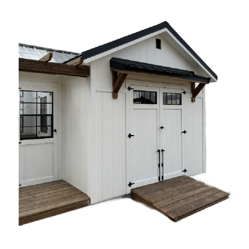 Driftless Outdoors Shed & Greenhouse Deluxe Combo 12 x 20 ft oblique front doors closed
