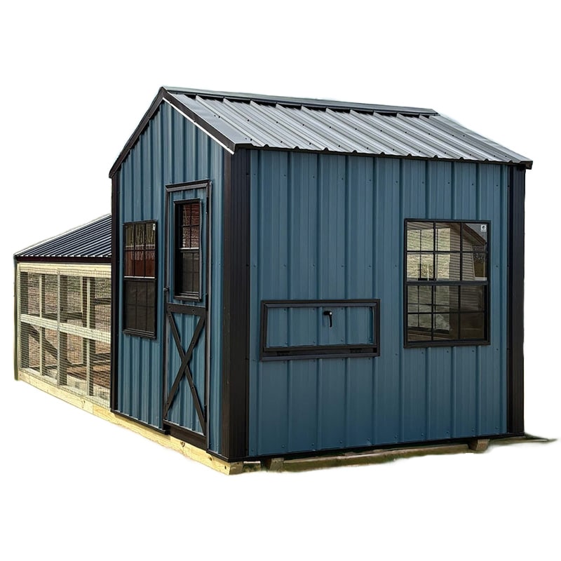 Driftless Outdoors 8’ x 20’ Country Vibe Coop with Run blue