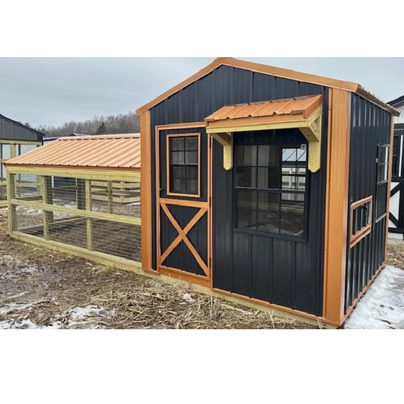 Driftless Outdoors 8’ x 20’ Country Vibe Coop with Run black and copper
