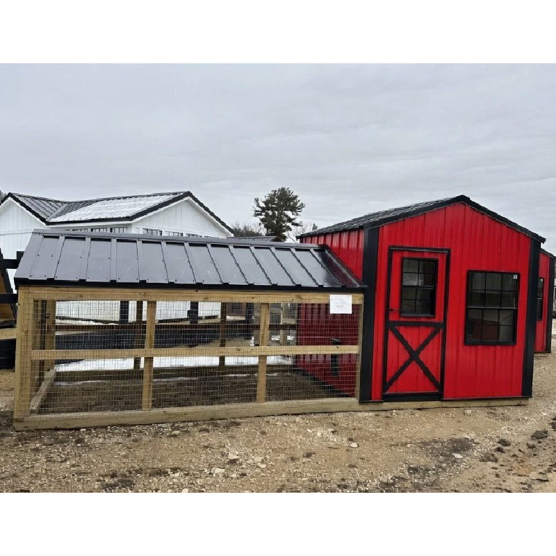 Driftless Outdoors 8’ x 20’ Country Vibe Coop with Run red and black trim