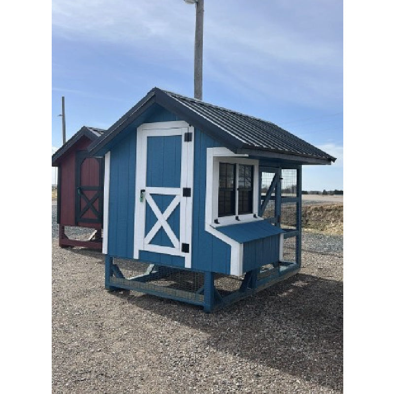 Driftless Outdoors Country Lane Chicken Coop and Run 6 x 10' blue LP and white trim