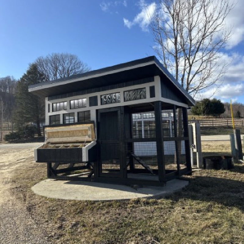 Prairie Lane Elevated Chicken Coop with Run | Driftless Outdoors front with nest boxes open
