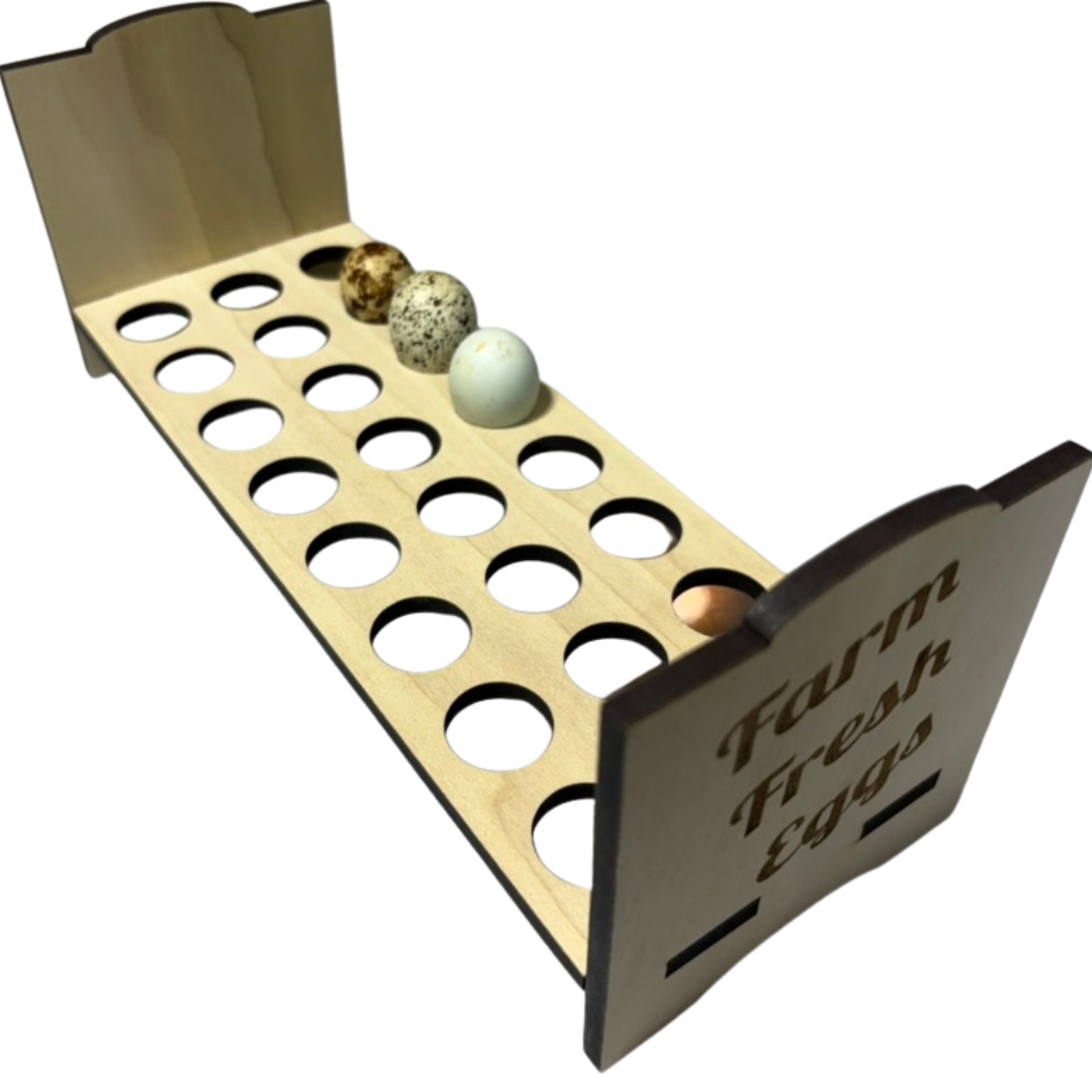 Farm-fresh engraved countertop holder for quail eggs