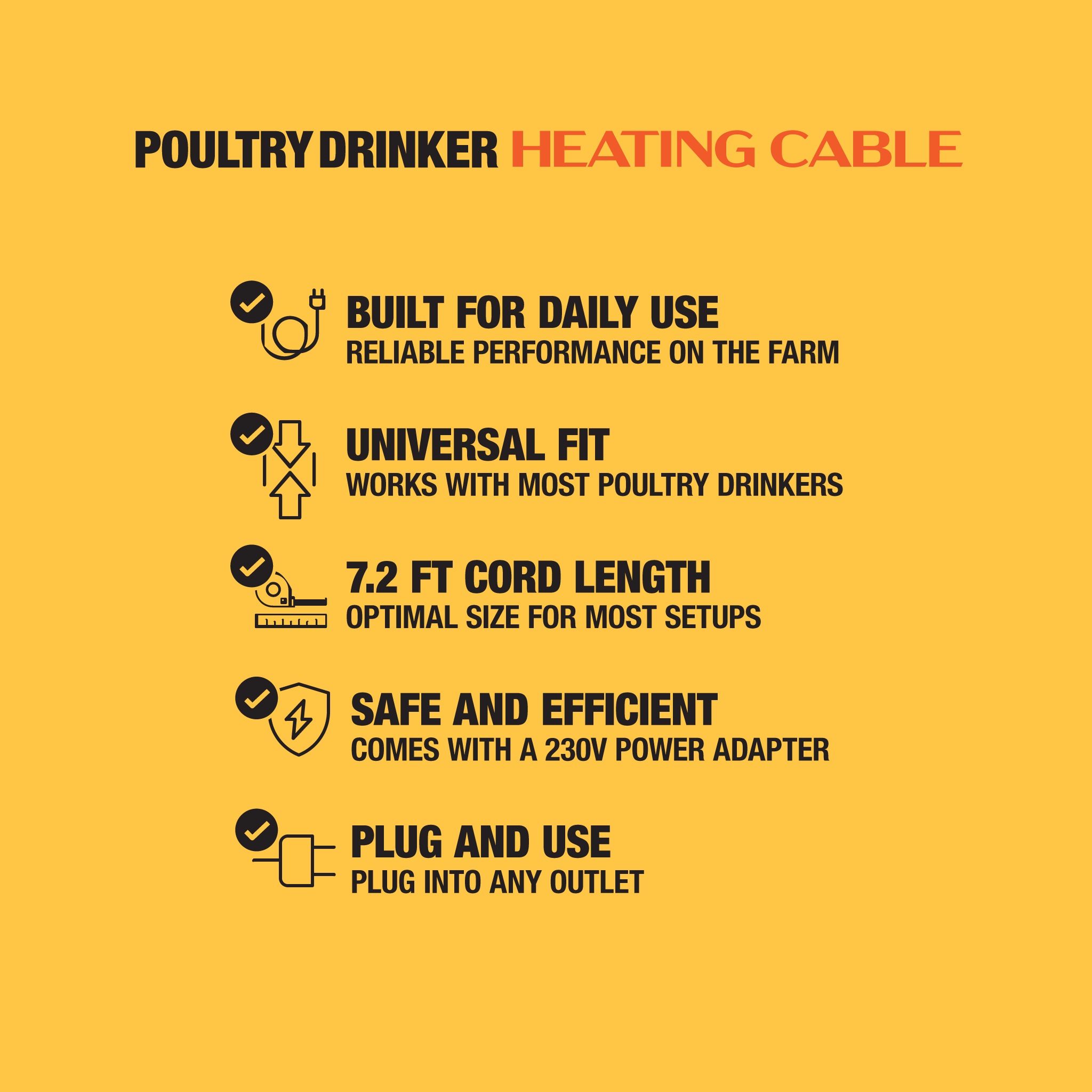 Flexible 16-inch poultry drinker heating cable for cold weather
