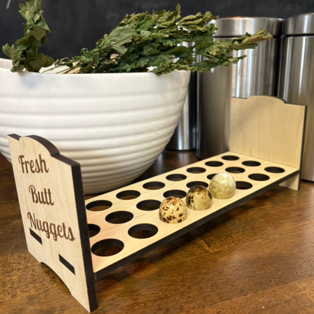 Fresh Butt Nuggets Wooden Countertop Egg Holder – 24 Egg Capacity