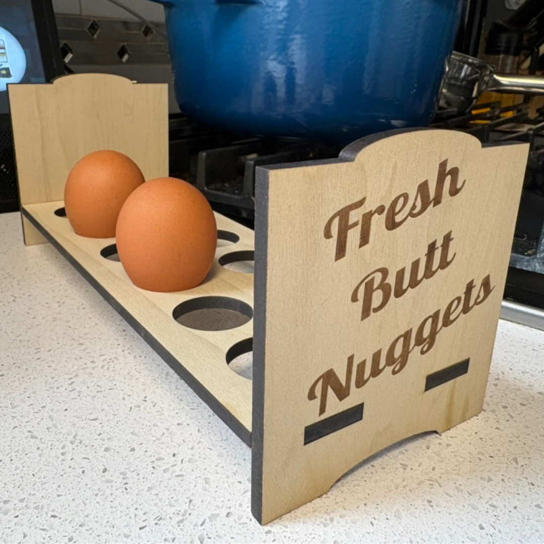 Fresh Butt Nuggets Wooden Egg Holder for Farm Fresh Eggs