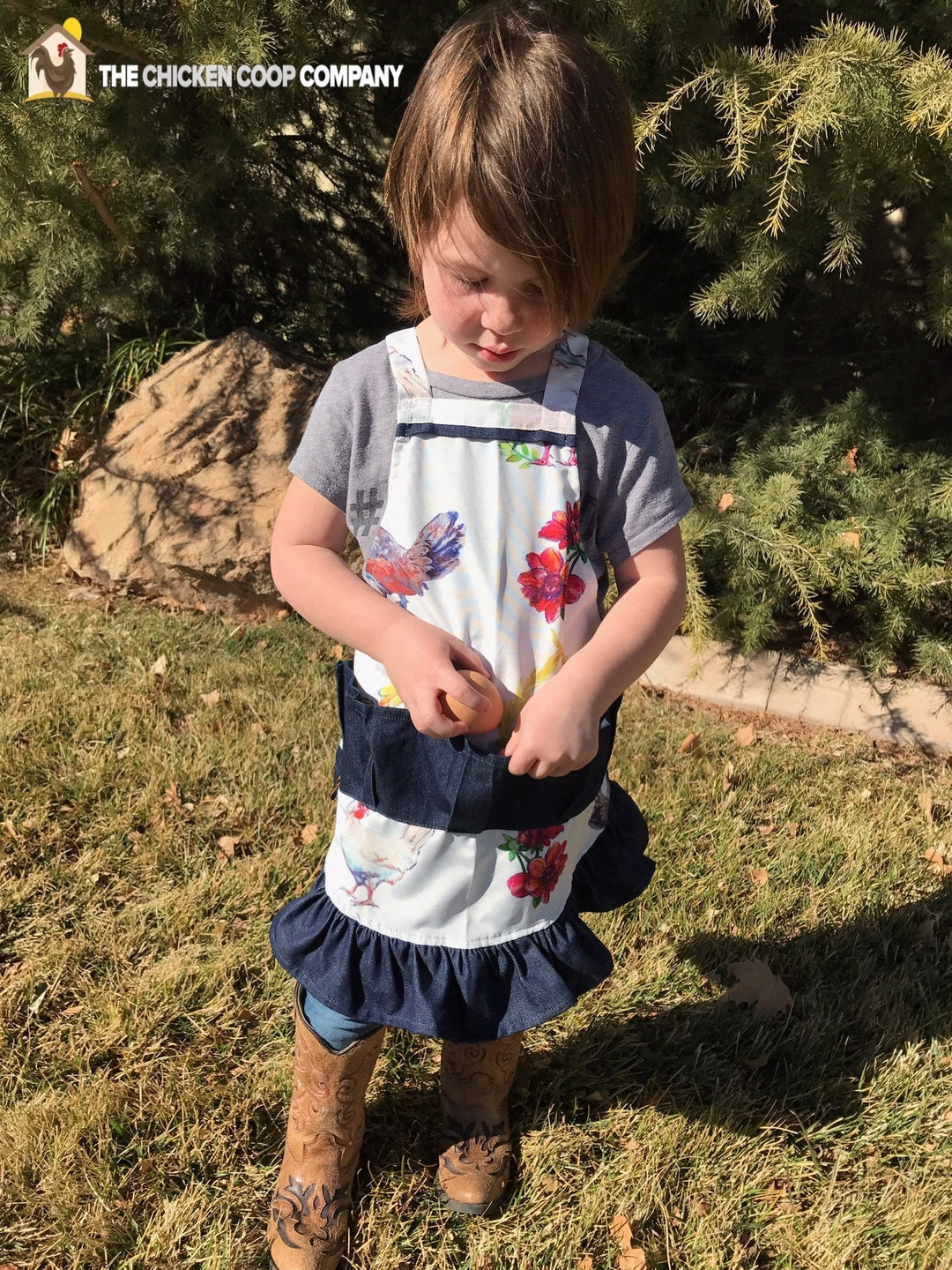 Full-length Chicken Run egg apron for kid chicken keepers
