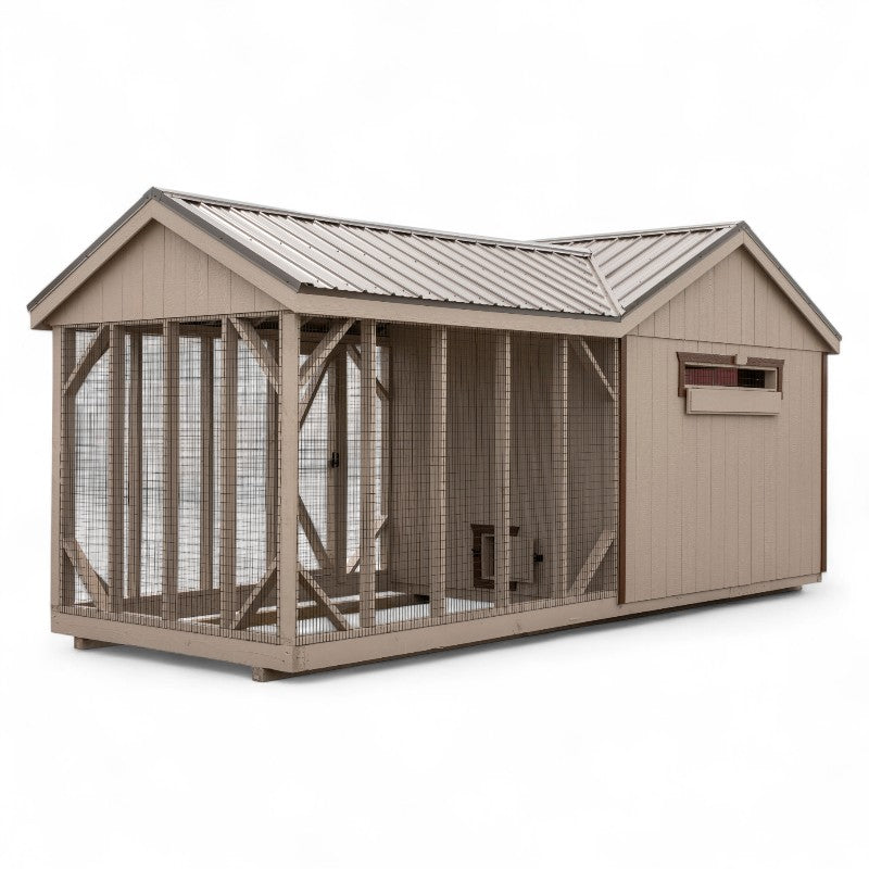 Gable Roof Coop with Feed Room A820RGC | Hen House Collection back and side of run