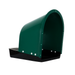 Green-covered plastic poultry nest box with hinged egg collection lid