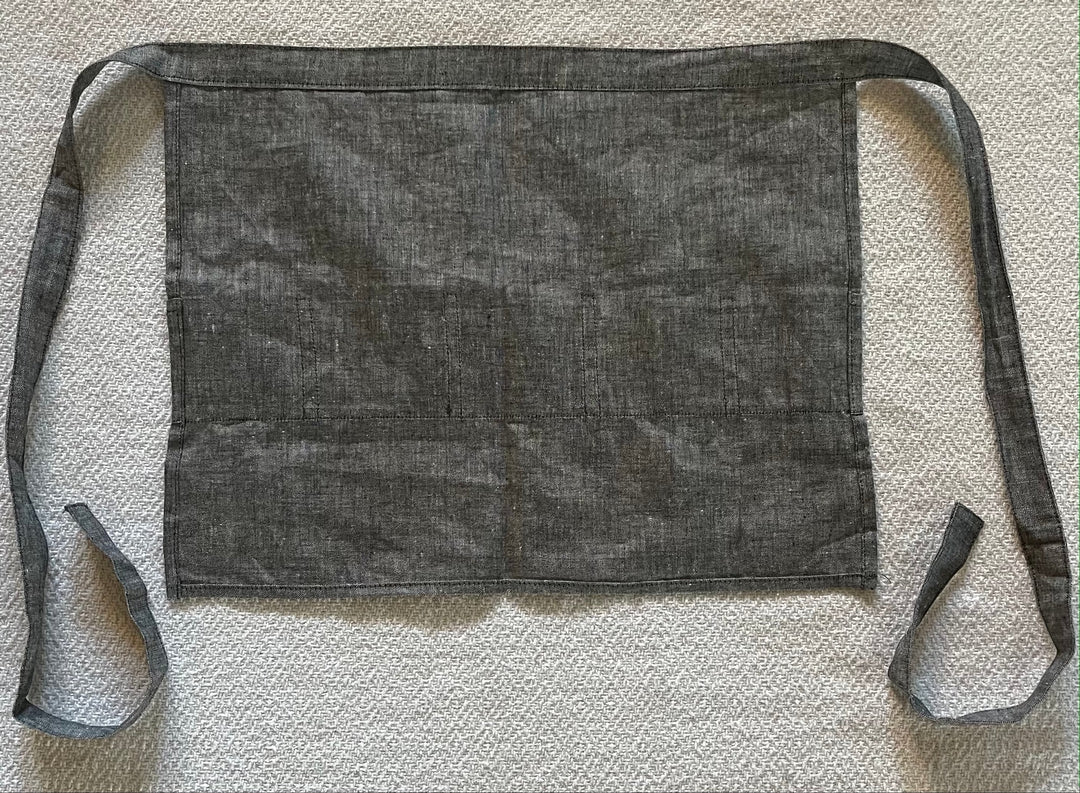 Grey denim egg collecting apron back