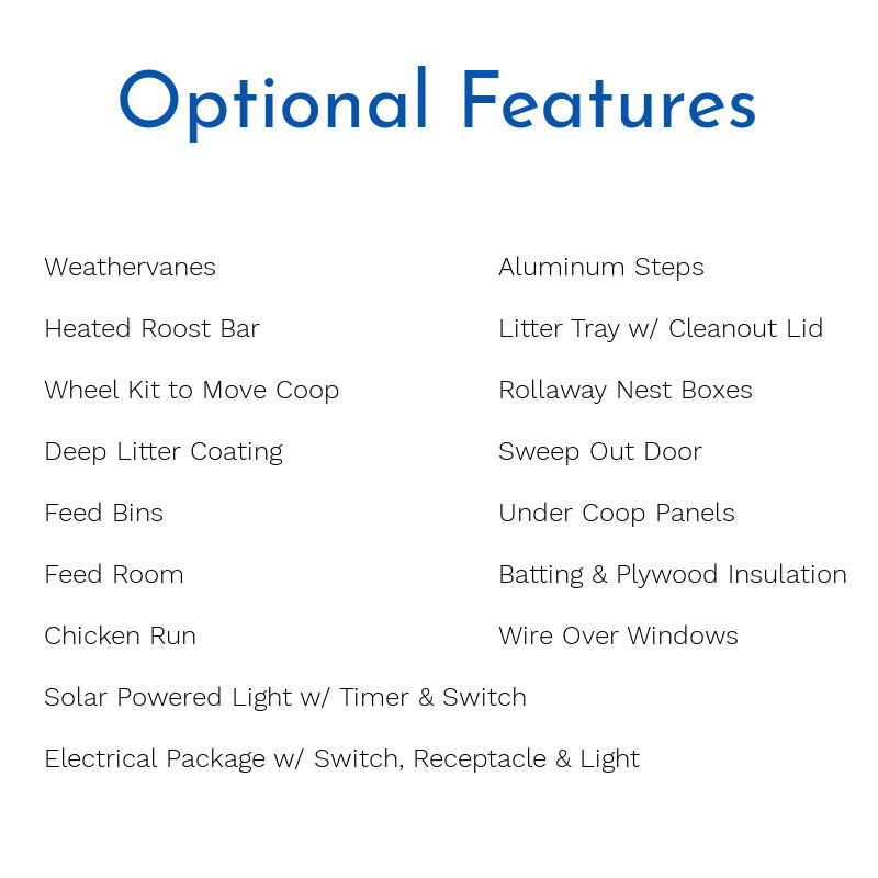 HHC electrical packages, feed bins and feed room, wheel kits