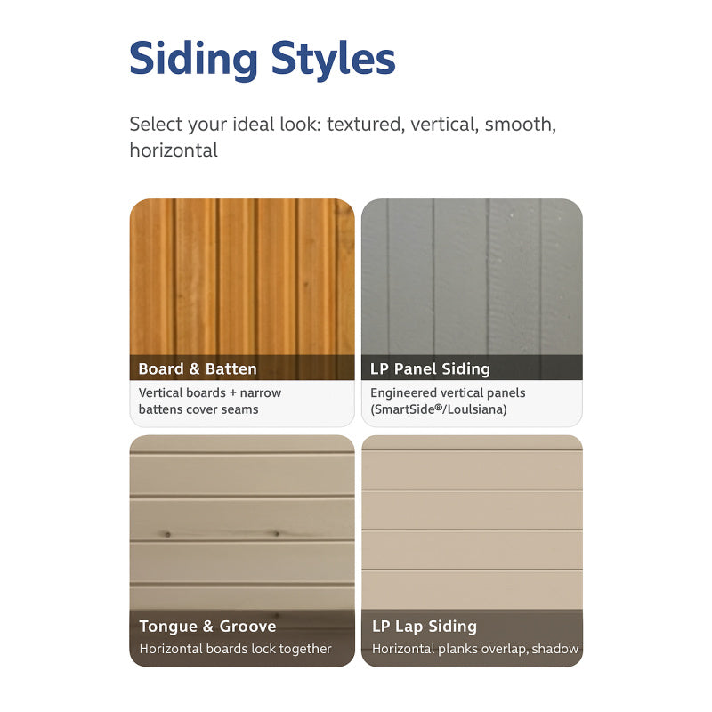 HHC board and batten, LP, tongue and groove, LP lap siding