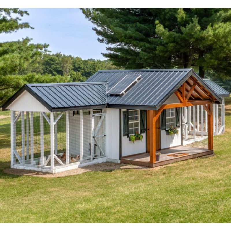 Hen House Collection Chicken Coop & 2 Runs Multibreed Coop A828CD front porch flower boxes and shutters in grass