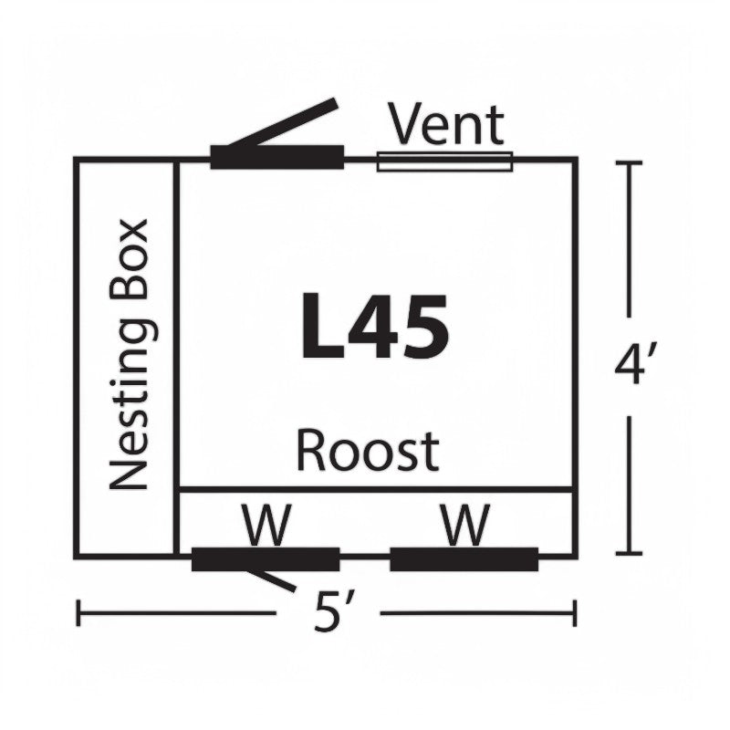 Hen House Collection Lean To Chicken Coop 4 x 5' L45 dimensions