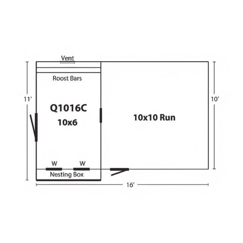 Hen House Collection Quaker Chicken Coop & Run 10 x 16' Q1016C dimensions