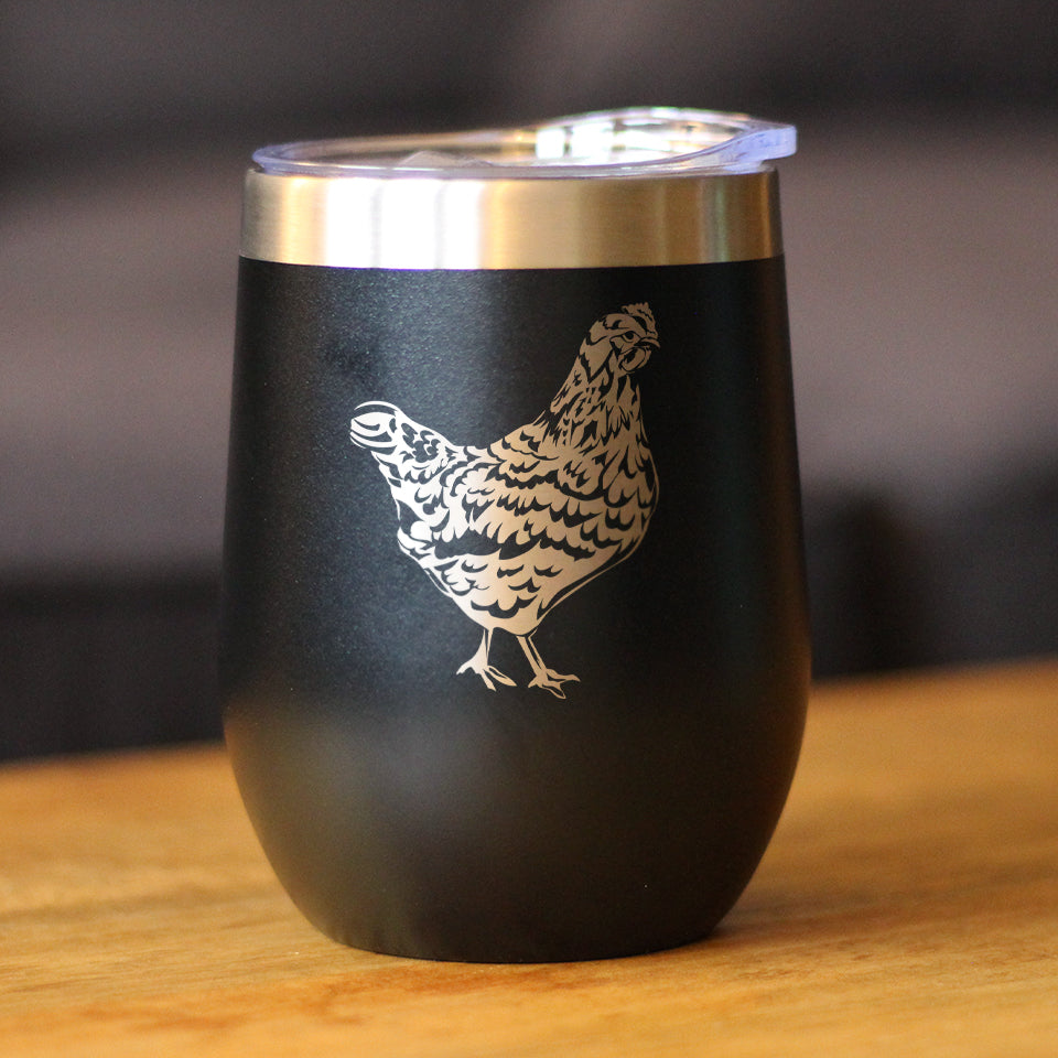 Hen - Wine Tumbler Glass with Sliding Lid - Stainless Steel Insulated Mug - Chicken Gifts for Women and Men