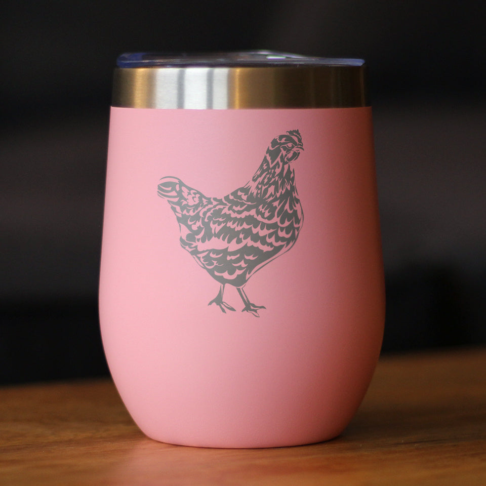 Hen - Wine Tumbler Glass with Sliding Lid - Stainless Steel Insulated Mug - Chicken Gifts for Women and Men