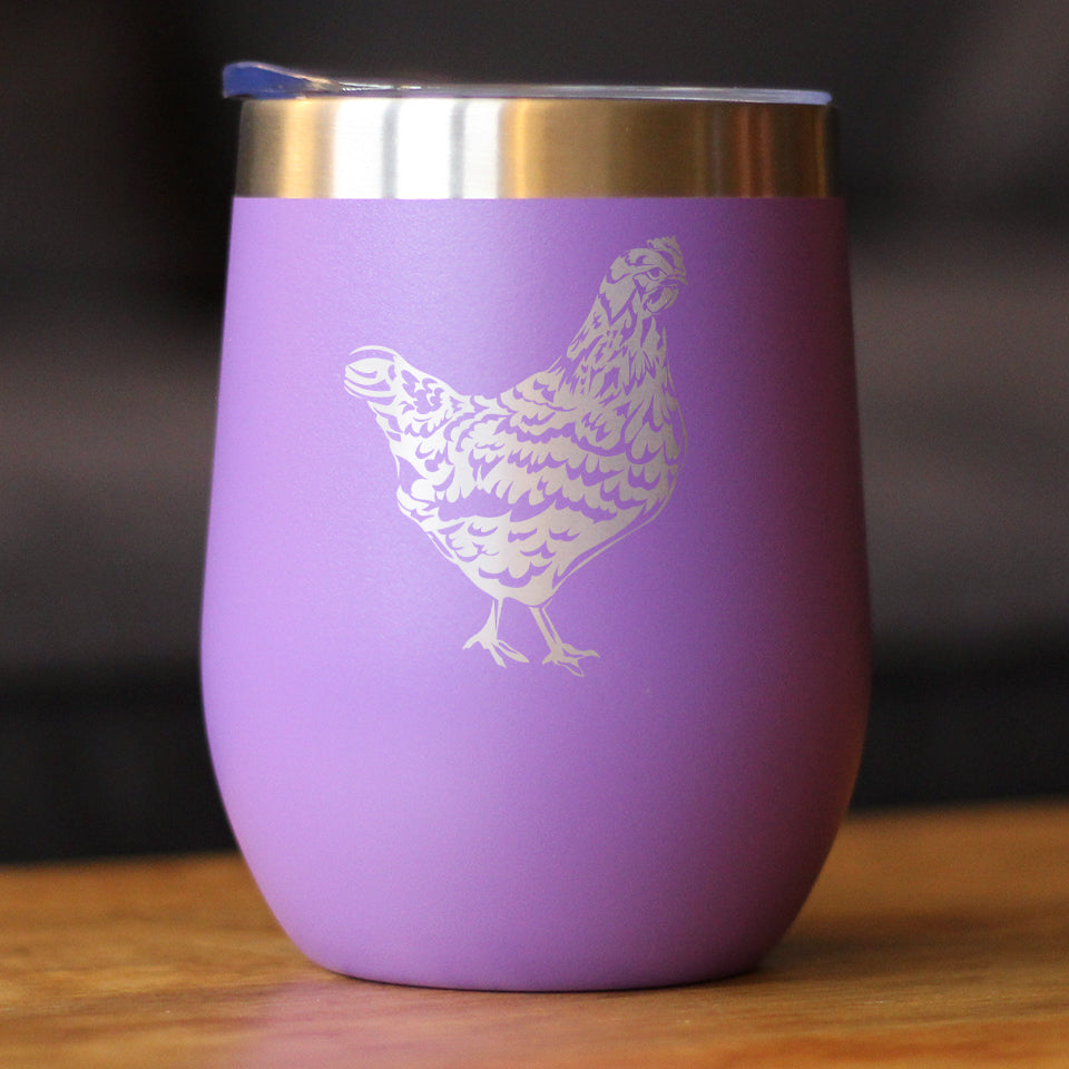 Hen - Wine Tumbler Glass with Sliding Lid - Stainless Steel Insulated Mug - Chicken Gifts for Women and Men