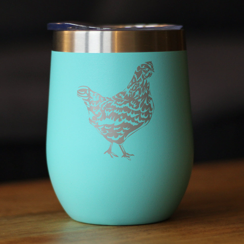 Hen - Wine Tumbler Glass with Sliding Lid - Stainless Steel Insulated Mug - Chicken Gifts for Women and Men