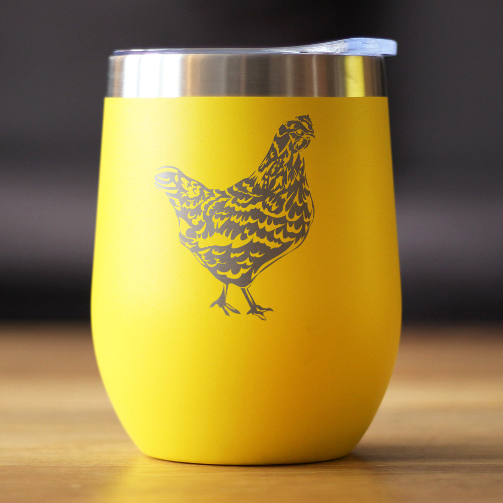 Hen - Wine Tumbler Glass with Sliding Lid - Stainless Steel Insulated Mug - Chicken Gifts for Women and Men