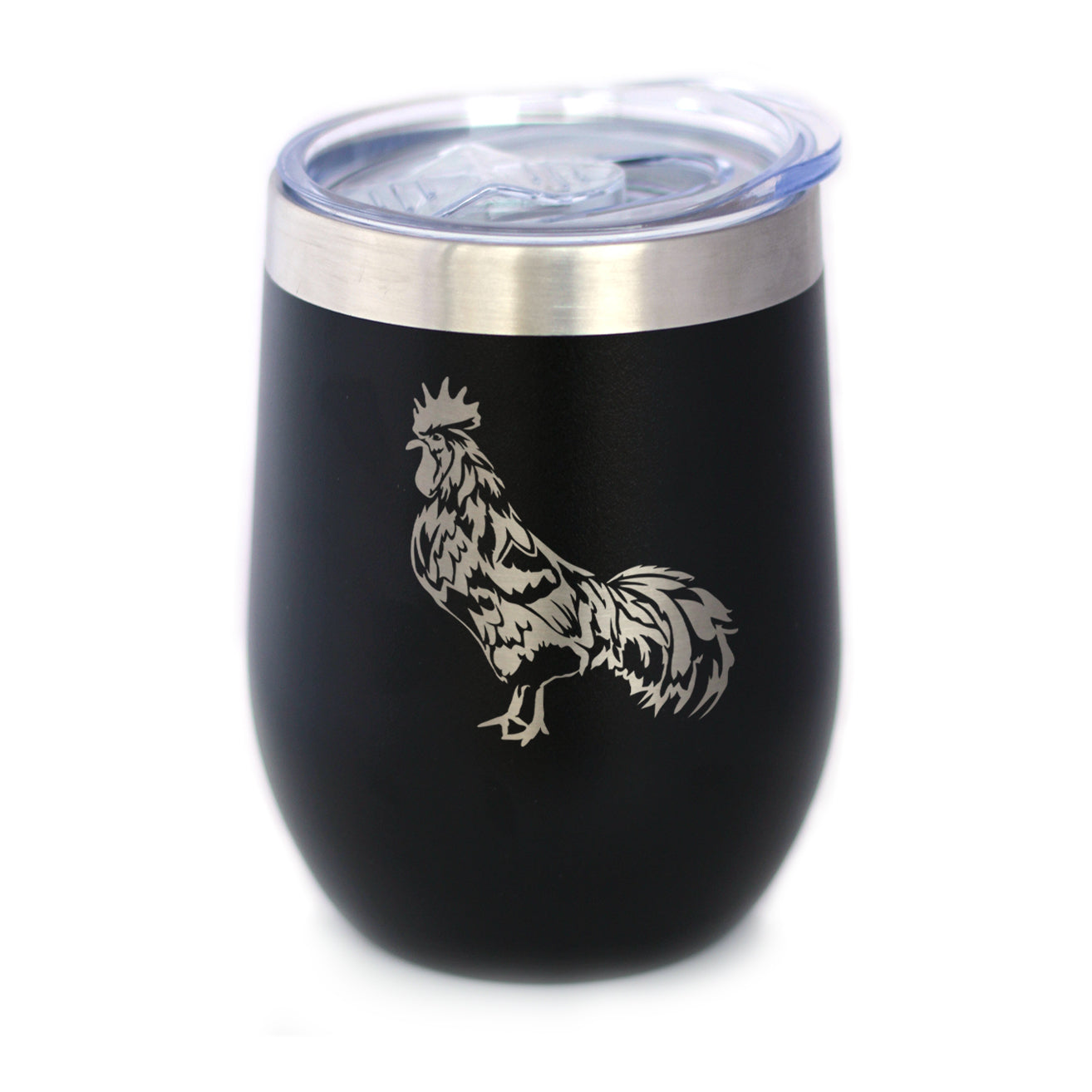 Rooster - Wine Tumbler Glass with Sliding Lid - Stainless Steel Insulated Mug - Chicken Gifts and Farm Decor for Women and Men