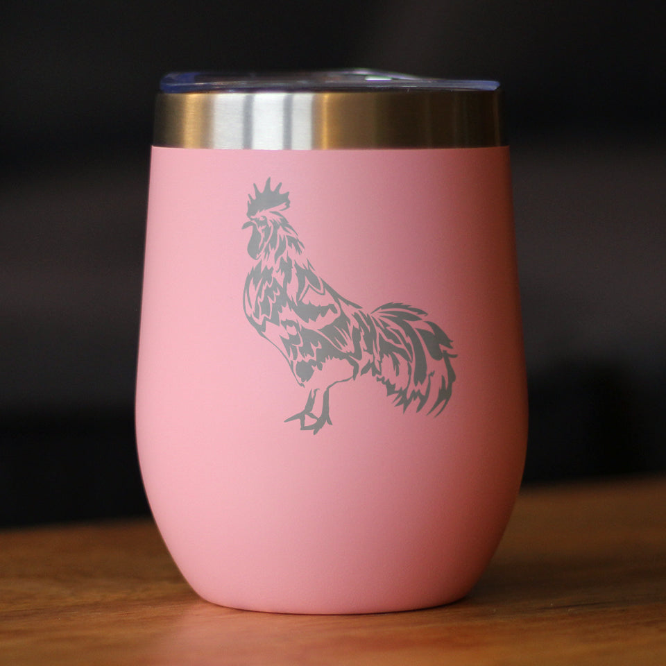 Rooster - Wine Tumbler Glass with Sliding Lid - Stainless Steel Insulated Mug - Chicken Gifts and Farm Decor for Women and Men