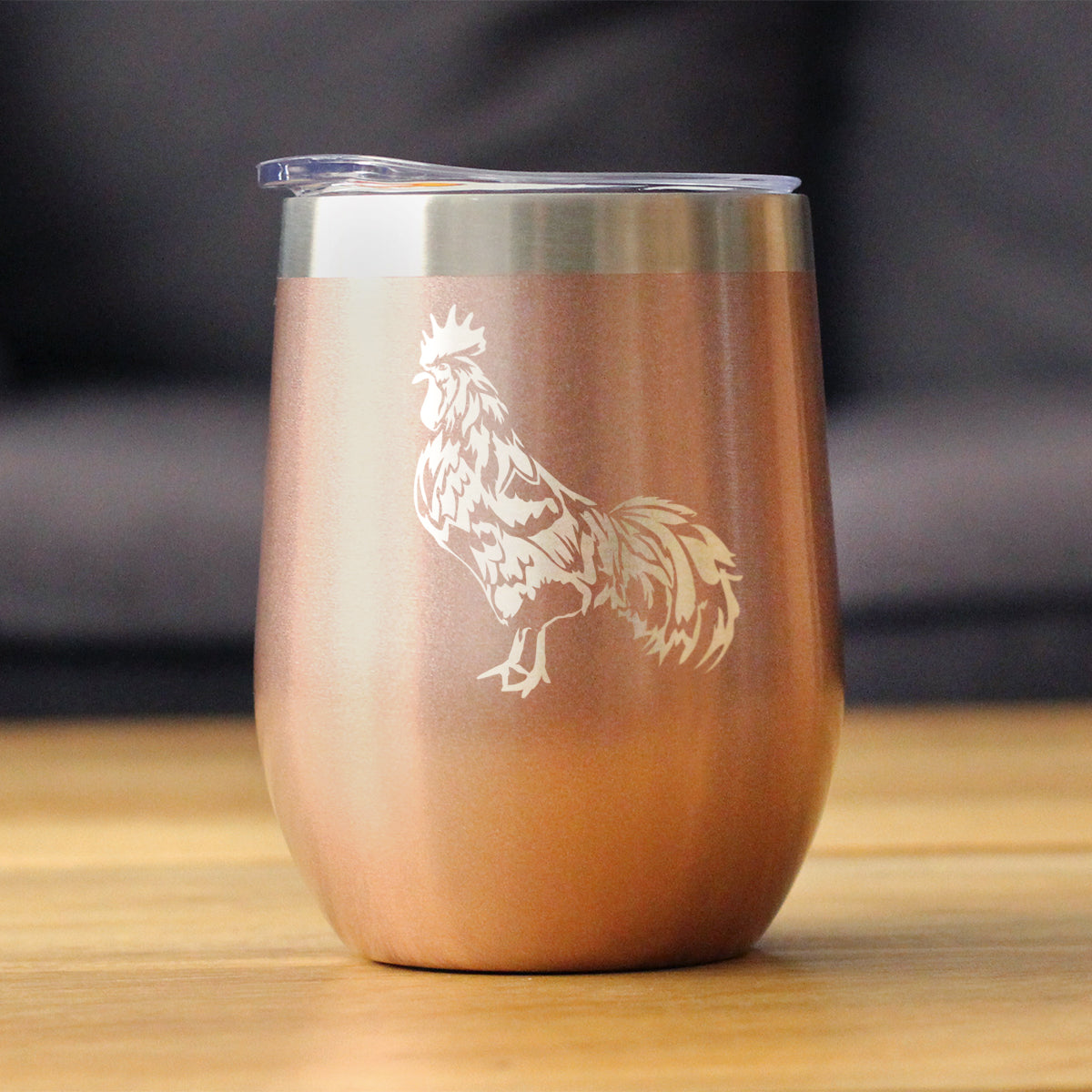 Rooster - Wine Tumbler Glass with Sliding Lid - Stainless Steel Insulated Mug - Chicken Gifts and Farm Decor for Women and Men