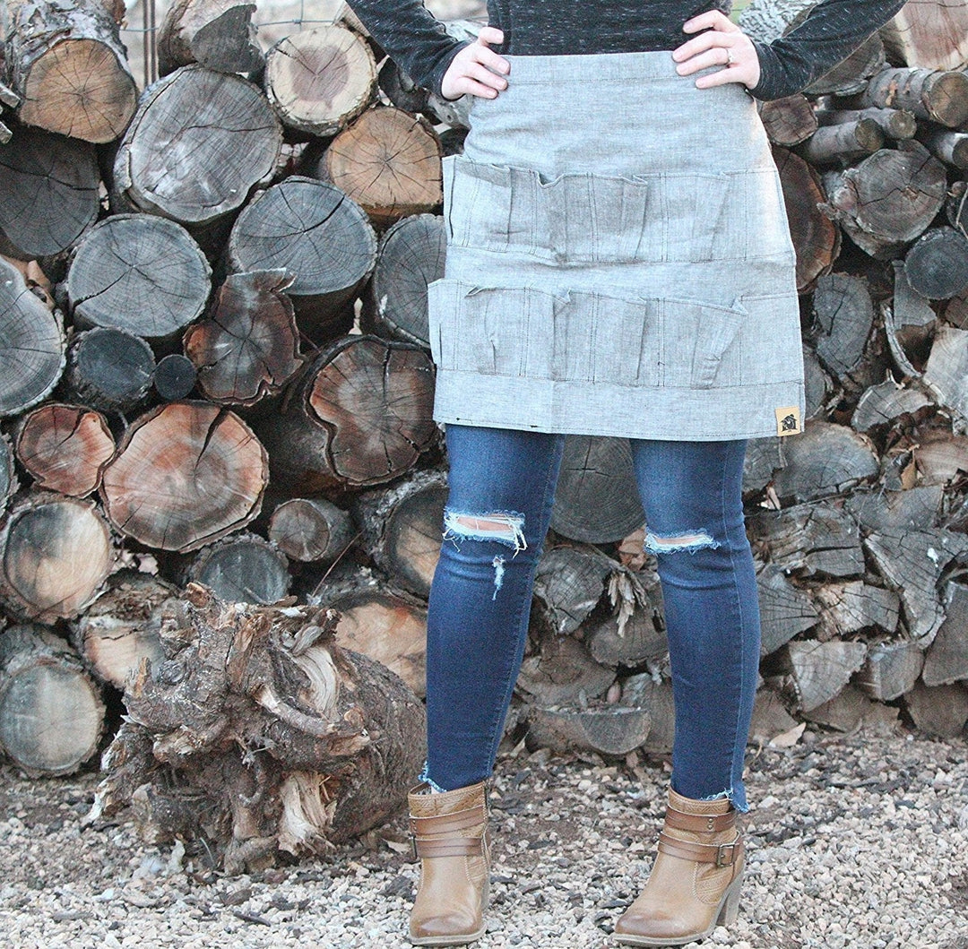 Kids grey denim chicken egg collecting apron