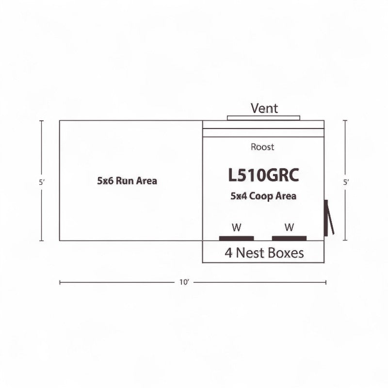 Lean To Coop with Flower Bed Top L510GRC | Hen House Collection dimensions and layout