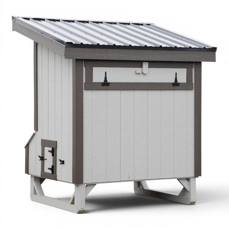 Lean To Coop without Run L46 | Hen House Collection back of white coop gray trim