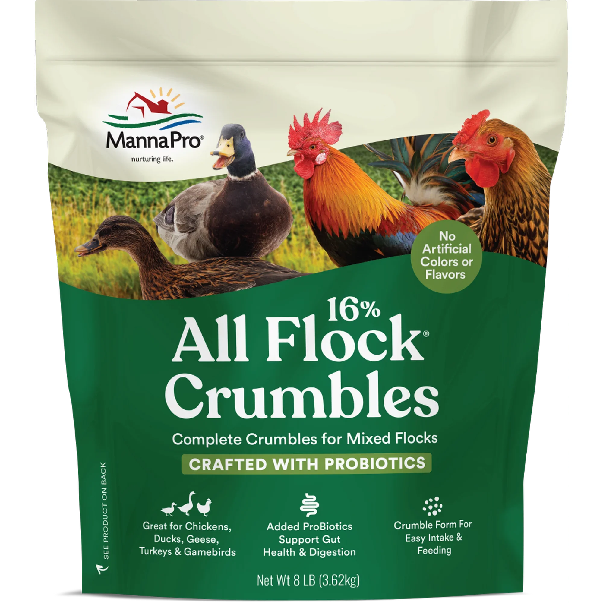 MannaPro All Flock Crumbles Priobiotics 16% 8 LB