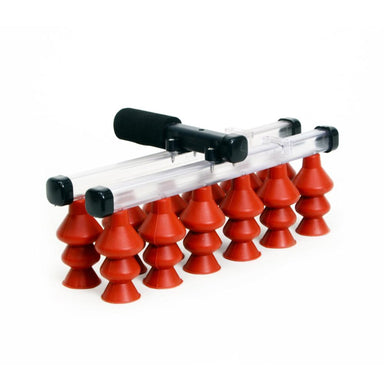 Manual egg lifter with 12 egg cups for transferring multiple eggs.