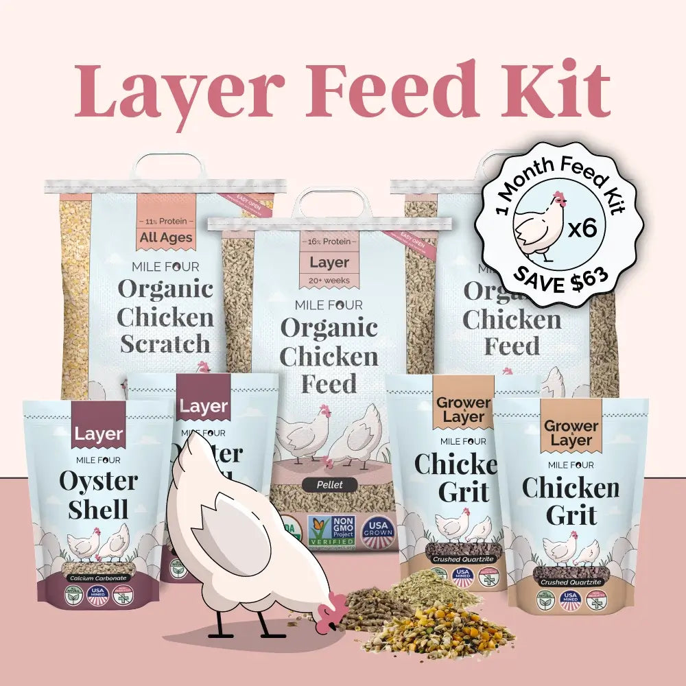 Mile Four Layer Feed Kit | 1 Month of Organic Feed, Scratch, Grit & Oyster Shell for 6 Layers