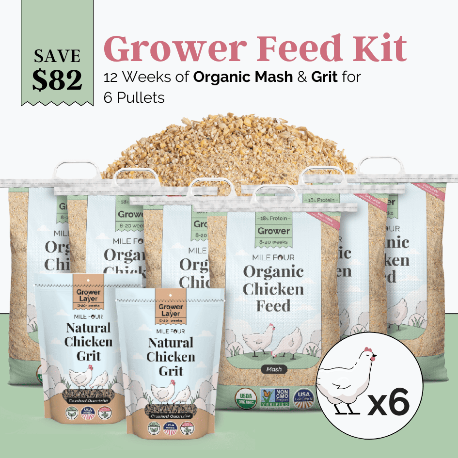 Mile Four Grower Feed Kit | 12 Weeks of Organic Feed & Grit for 6 Pullets