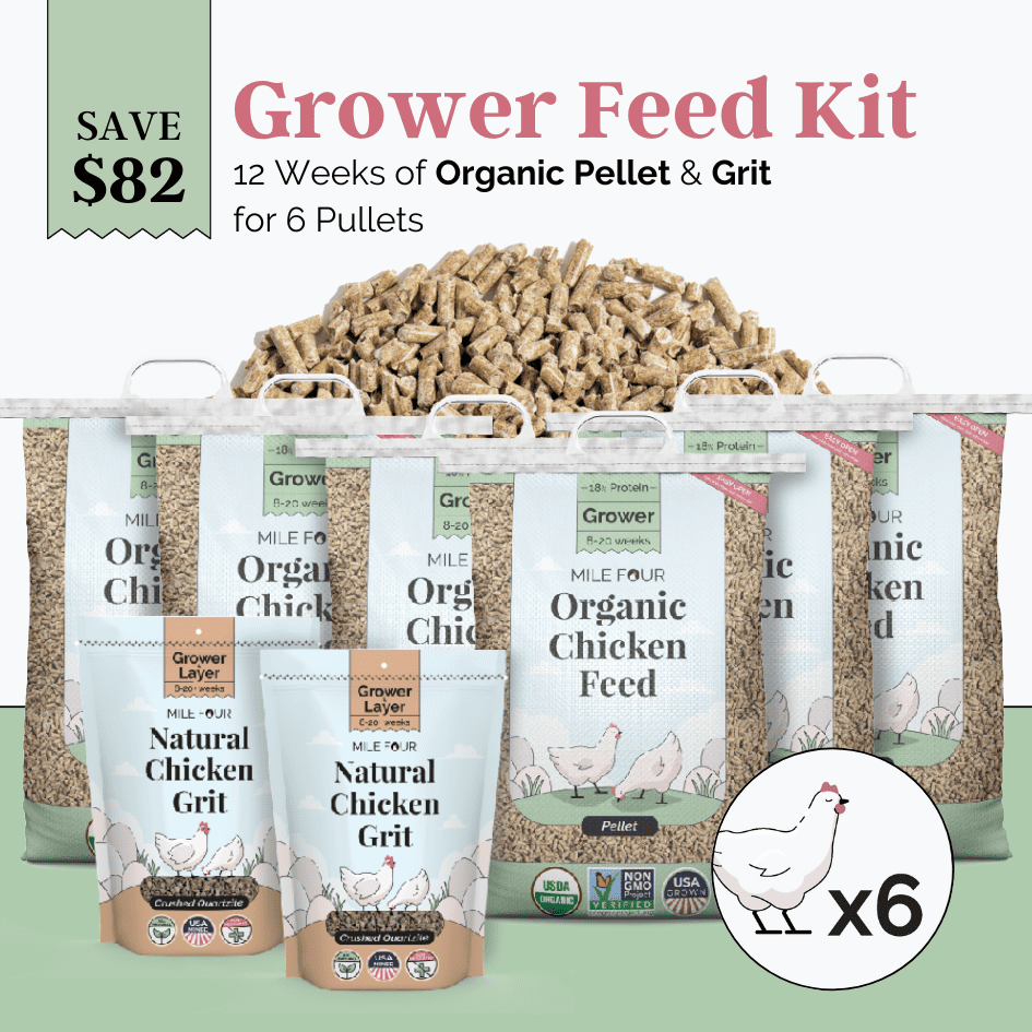 Mile Four Grower Feed Kit | 12 Weeks of Organic Feed & Grit for 6 Pullets
