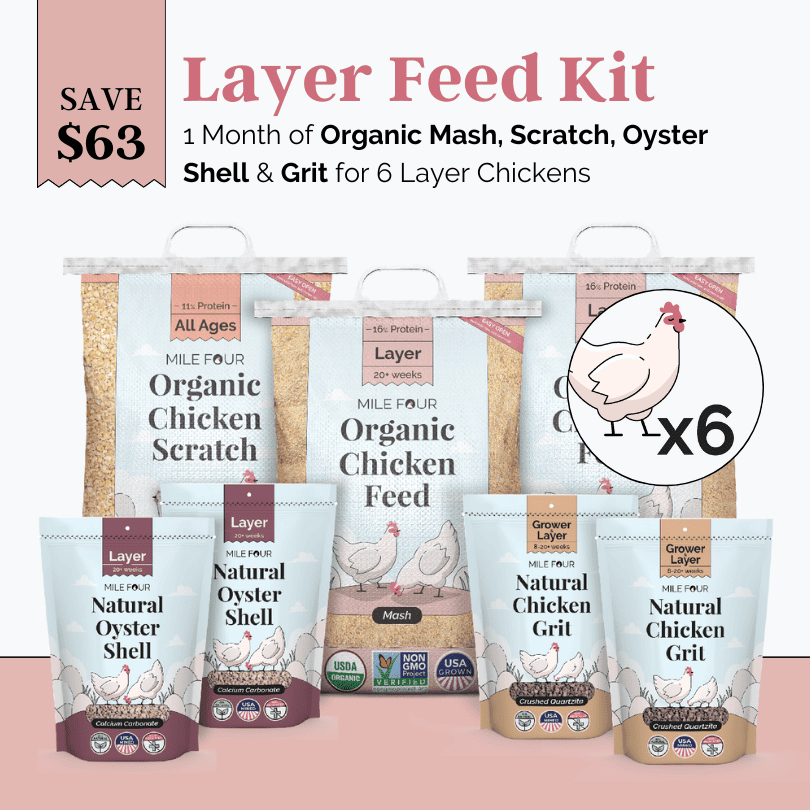 Mile Four Layer Feed Kit | 1 Month of Organic Feed, Scratch, Grit & Oyster Shell for 6 Layers