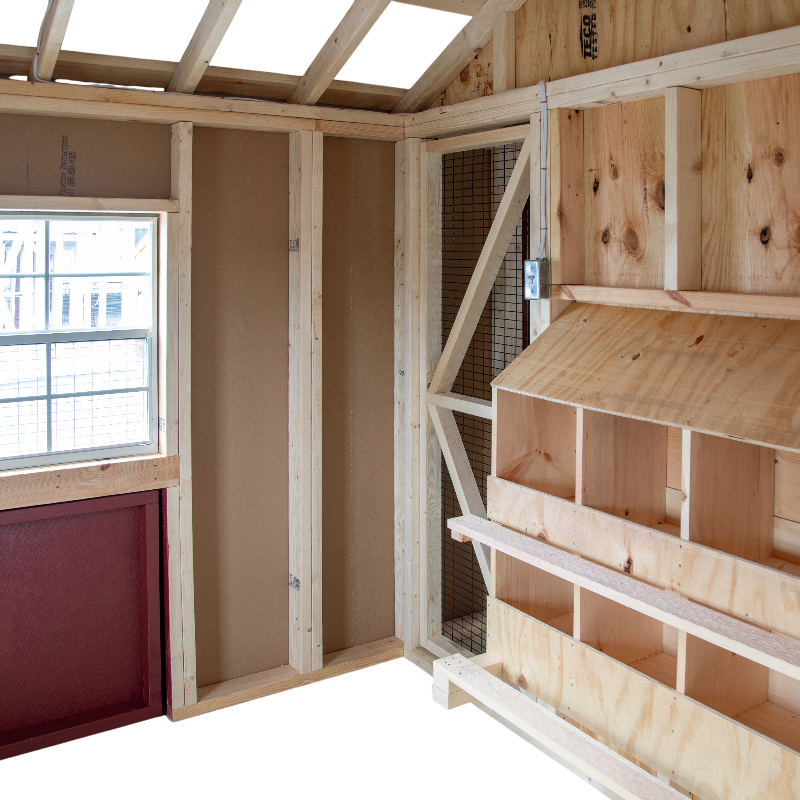 Multibreed Chicken Coop w/ Back Run A1024LRC | Hen House Collection view of nest boxes from inside coop