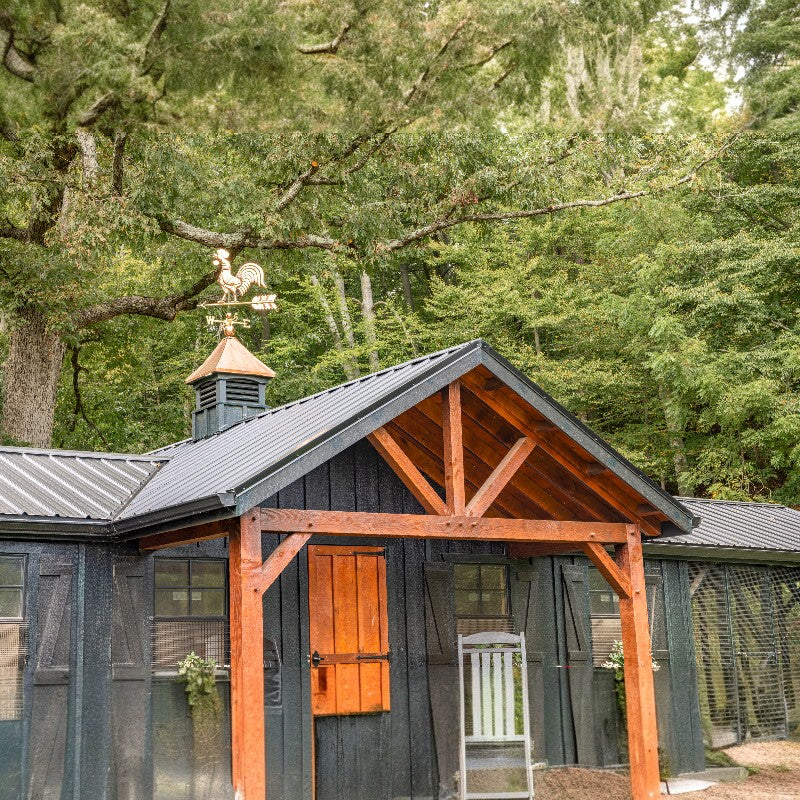 Multibreed Coop with Central Feed Room A1250CRGD | Hen House Collection close up review of porch