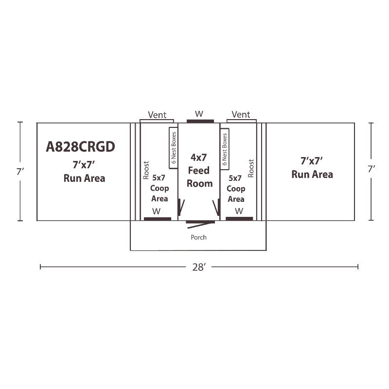 Multibreed Gable with Feed Room A828CRGD | Hen House Collection dimensions and layout
