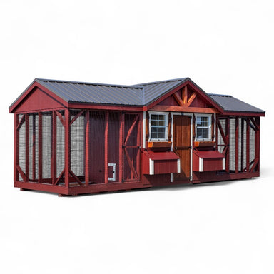 Multibreed Reverse Gable Coop A824RGCD | Hen House Collection front with two runs