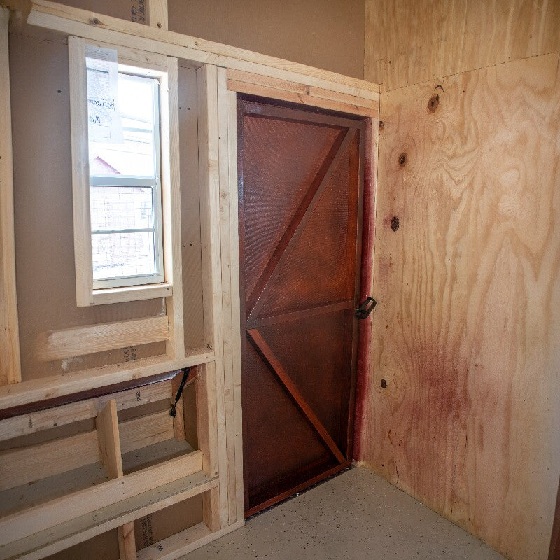 Multibreed Reverse Gable Coop A824RGCD | Hen House Collection inside of coop with window and door